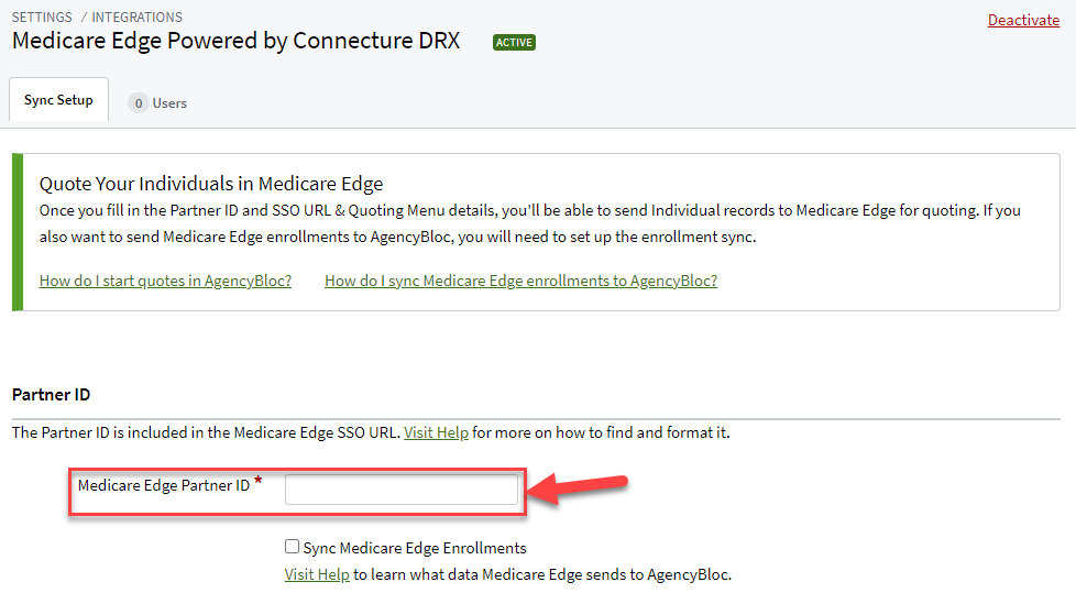 Screenshot showing the required Medicare Edge Partner ID field