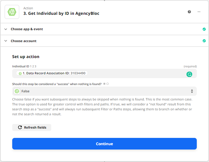 Screenshot showing the Get Individual By ID action