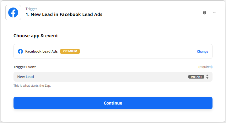 Screenshot showing the new lead Facebook Lead Ads trigger