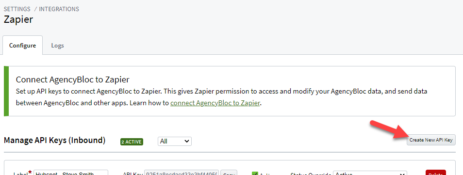 Screenshot showing how to create API keys