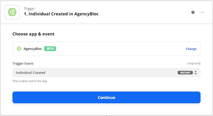 Screenshot showing the Individual Created AgencyBloc trigger