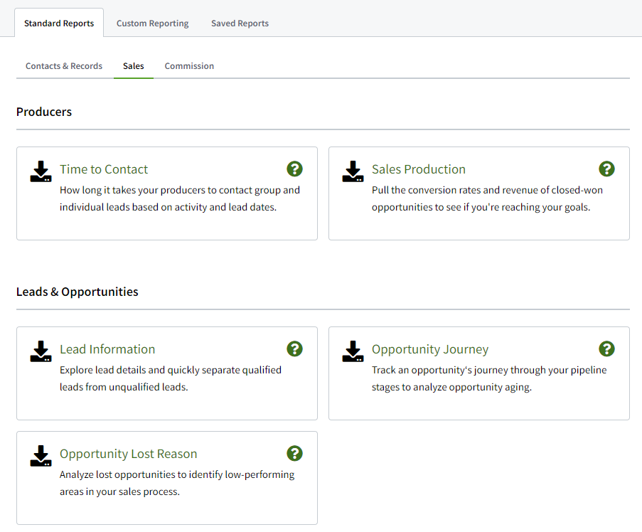 Screenshot showing the Sales reports