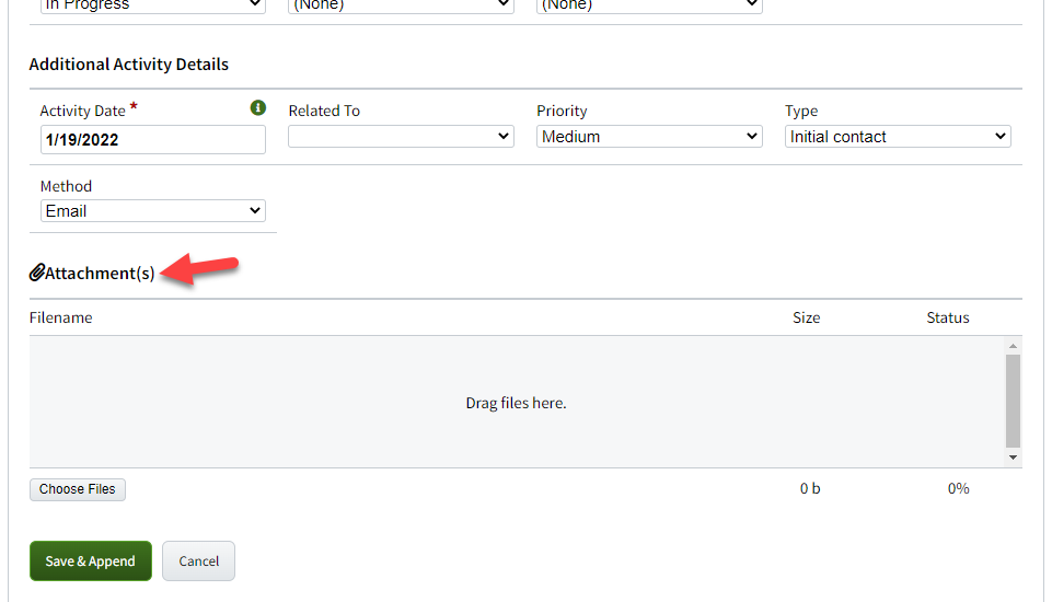 Screenshot showing where to add attachments