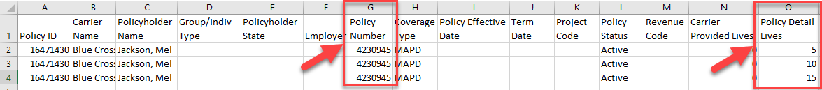 Screenshot showing how the Policy Detail Lives increases incrementally when there are multiple occurrences of the same Policy