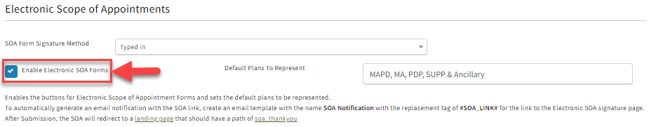 Screenshot showing the Electronic Scope of Appointments checkbox