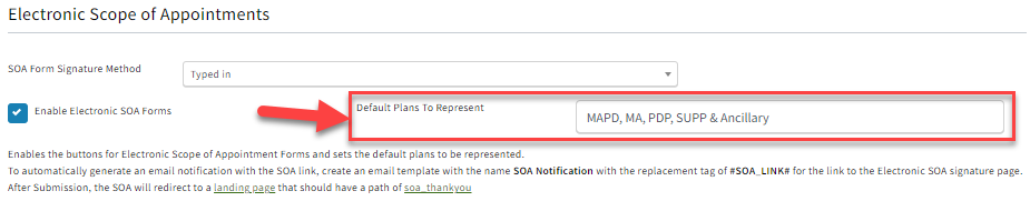 Screenshot showing the default plans to represent