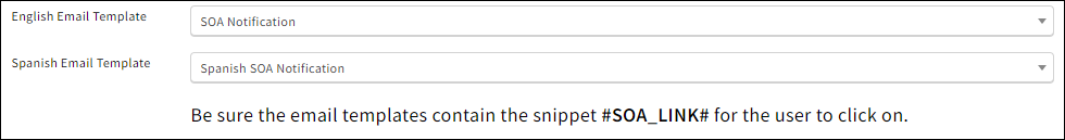 Screenshot showing the default SOA email templates