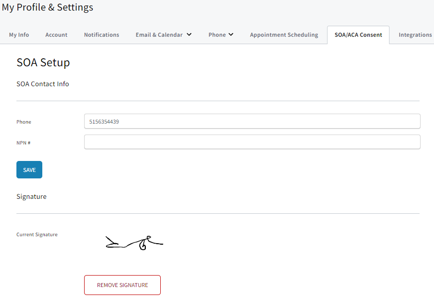 Screenshot showing the SOA / ACA Consent tab