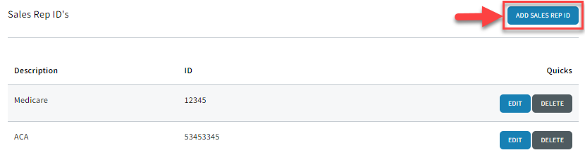 Screenshot showing the Sales Rep ID