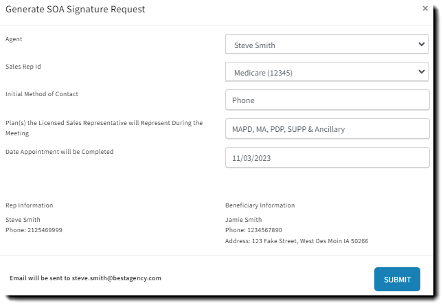 Screenshot showing the SOA details
