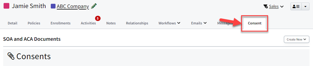 Screenshot showing the Consent tab on an Individual Record