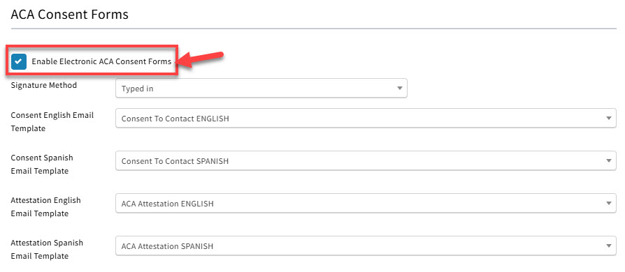 Screenshot showing the ACA Consent Form settings