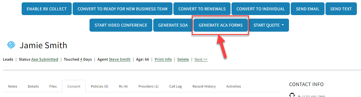 Screenshot showing a Lead record