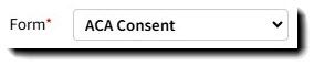Screenshot showing the Form field in the Generate ACA Forms pop-up