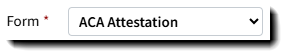 Screenshot showing the Form field in the Generate ACA Forms pop-up
