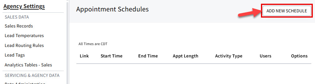 Screenshot showing how to add a new Appointment Scheduler