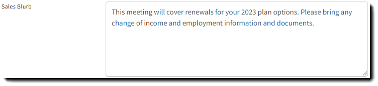 Screenshot showing the scheduler's optional sales blurb