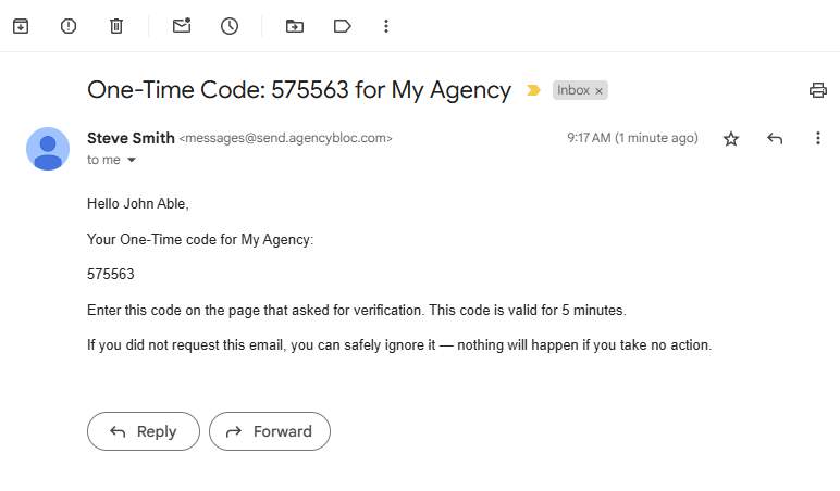 Screenshot showing the verification code for an Rx Collect form