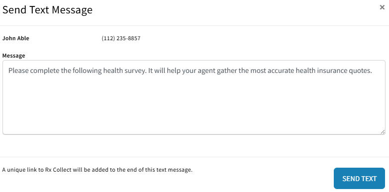 Screenshot showing how to write message on a Sales Record for texting the Rx Collect form