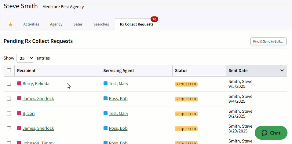 Animated image showing how to cancel Rx Collect requests from the dashboard