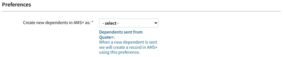 Screenshot showing Dependent settings for the Quote+ Integration in My Agency Settings