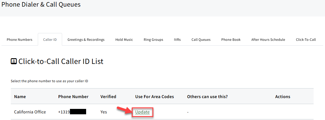 Screenshot how to start adding area codes to a VoIP phone number