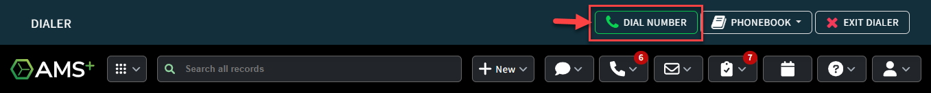 Screenshot highlighting the Dial Number button in the Phone Dialer interface