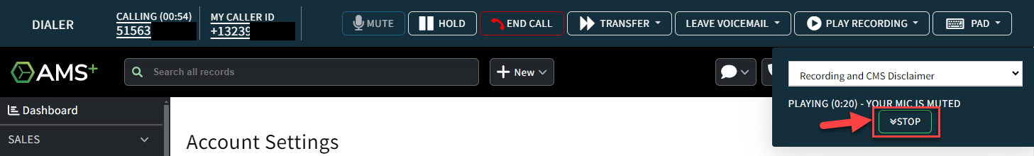 Screenshot showing how to stop a pre-recorded message while it's being played