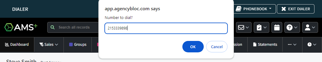 Screenshot showing the Dial Number button in the Phone Dialer interface
