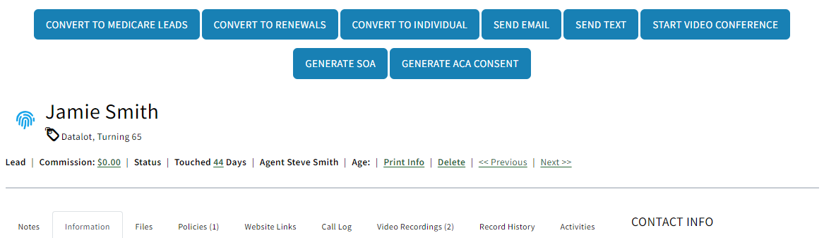 Screenshot showing an example of a Sales Record