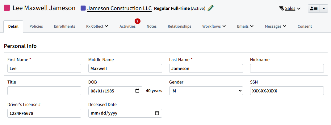 Screenshot showing an example of an Individual Record