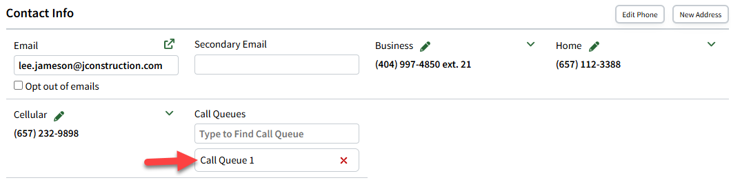 Screenshot showing call queues on an Individual Record