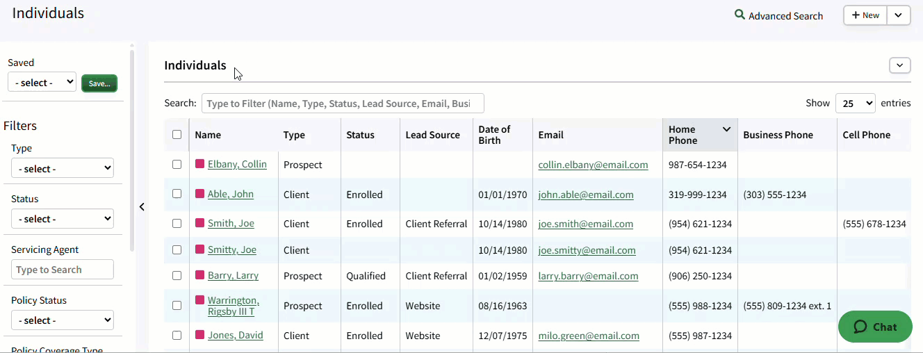 Animated image showing how to bulk select Individual Records on the Individual Search page