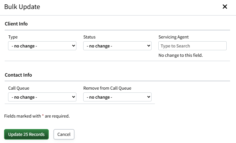 Screenshot sohwing the Individual Bulk Update pop-up window