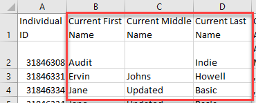 Screenshot highlighting the Individual name columns