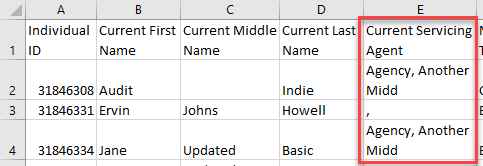 Screenshot showing the Current Servicing Agent column