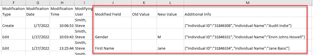 Screenshot showing what changed on the Individual record