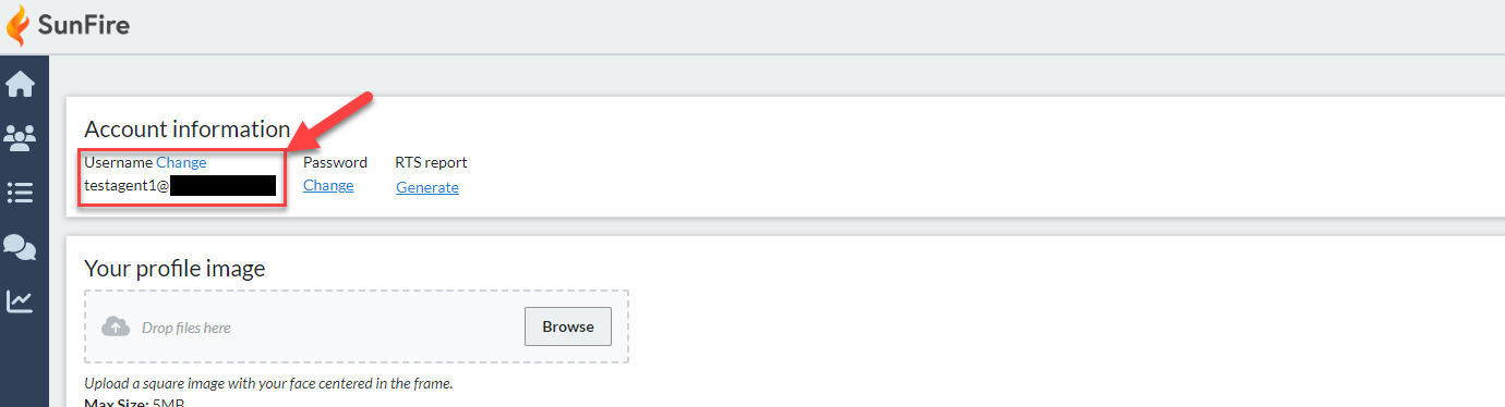 Screenshot showing where to enter SunFire username in My Account settings to assign Servicing Agent to new Policy Records created by the integration