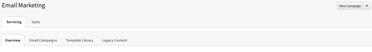 Screenshot showing the updated tab navigation on the Email Marketing page