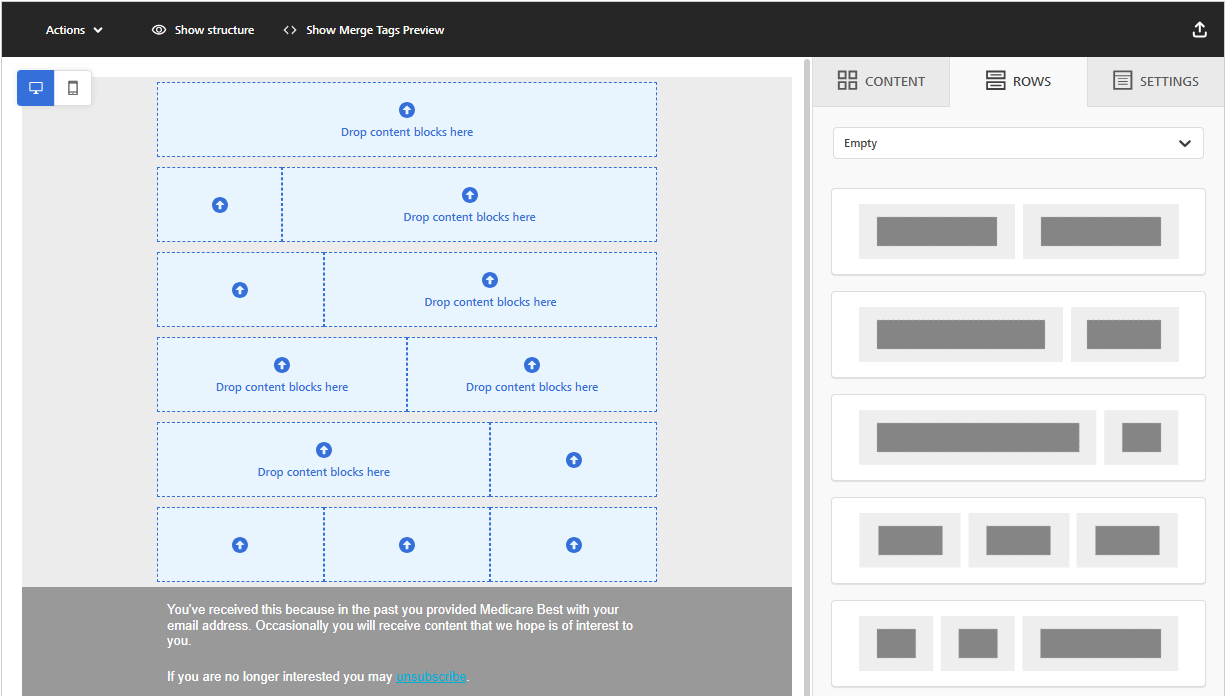 Screenshot showing an example of an email with blank rows in the Enhanced Email Editor