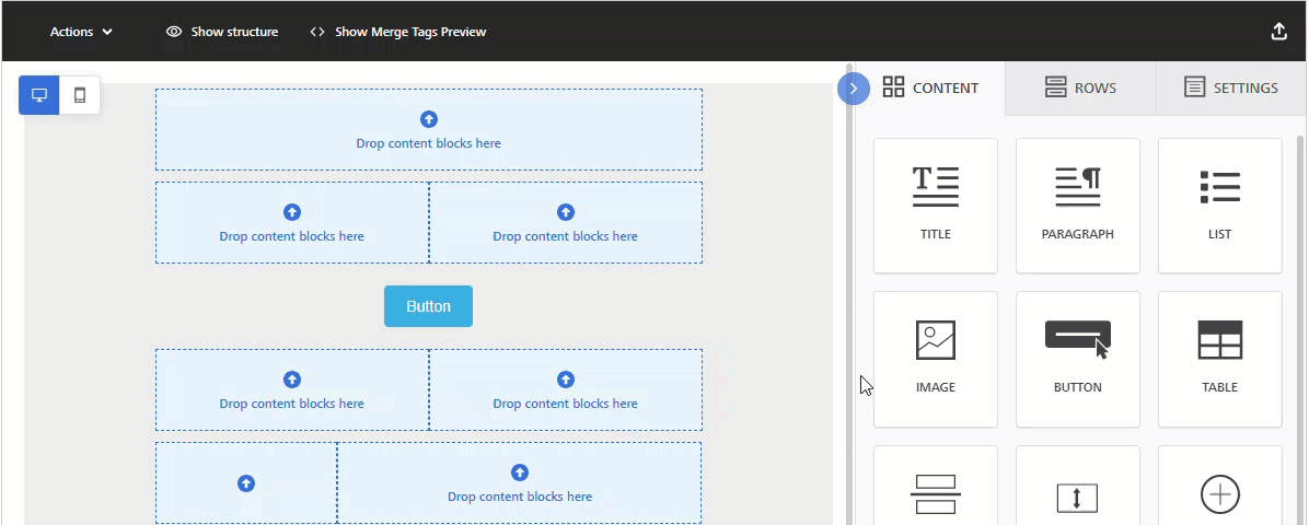 Animated image showing how to rename a button in the Enhanced Email Editor