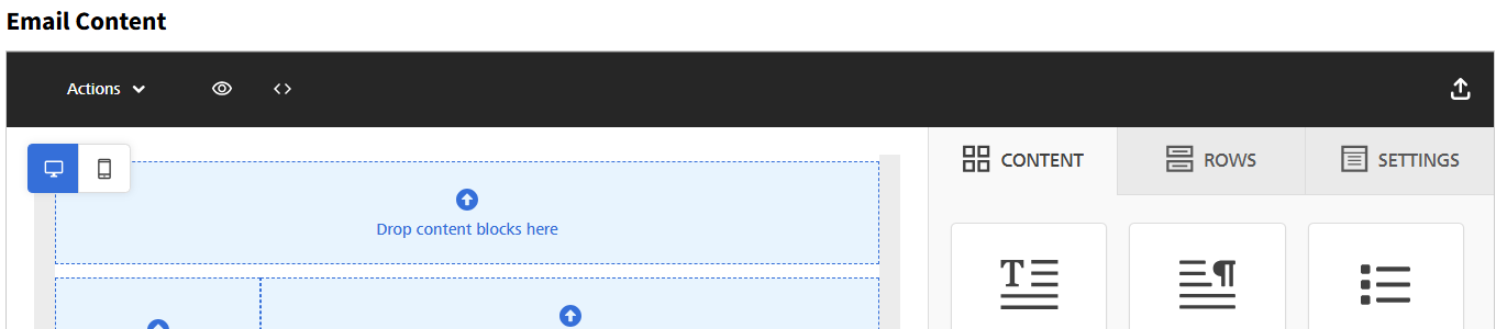 Screenshot showing the Email Content area of an email template