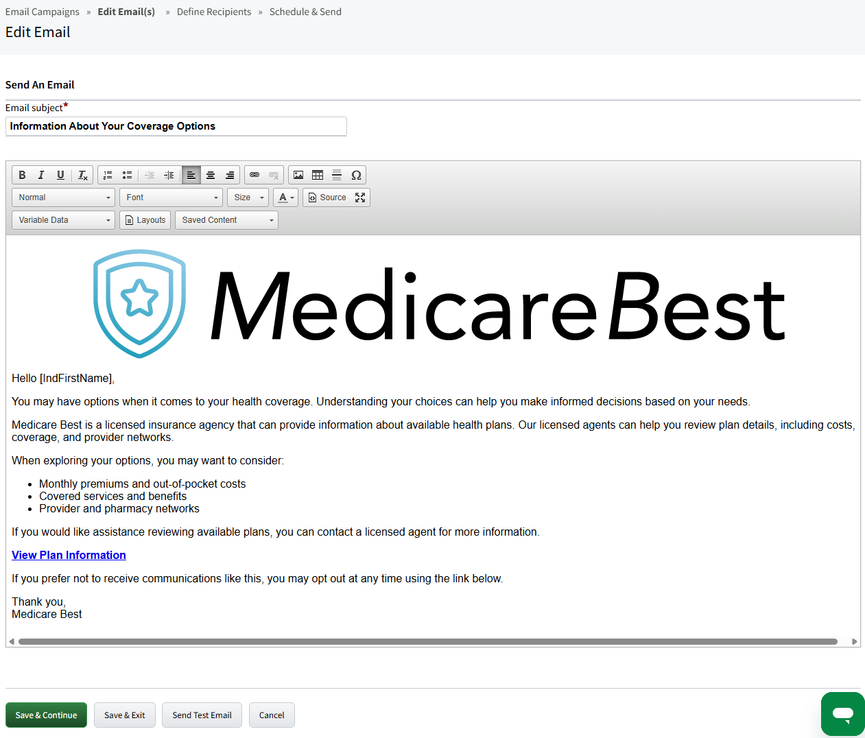 Screenshot showing the Legacy Email Editor