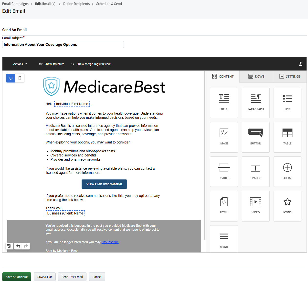 Screenshot showing the Enhanced Email Editor