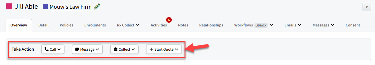 Screenshot showing the Take Action section