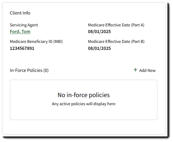 Screenshot showing the In-Force Policies section