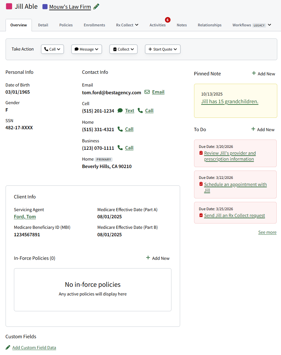 Screenshot showing the Overview tab on an Individual Record