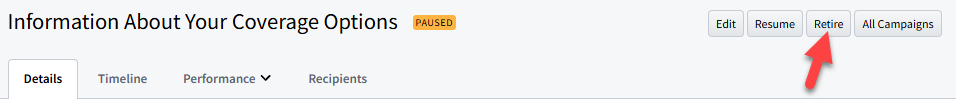 Screenshot showing how to retire an email campaign