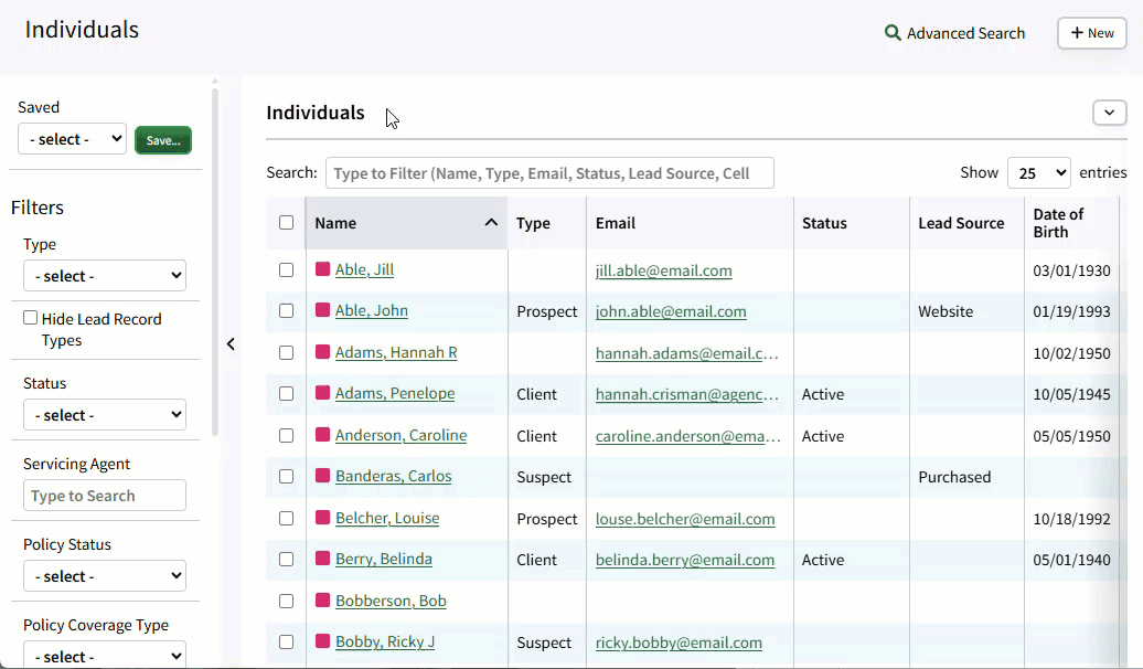 Animated image showing how to bulk add a tag to Individual Records from the Individual Search page