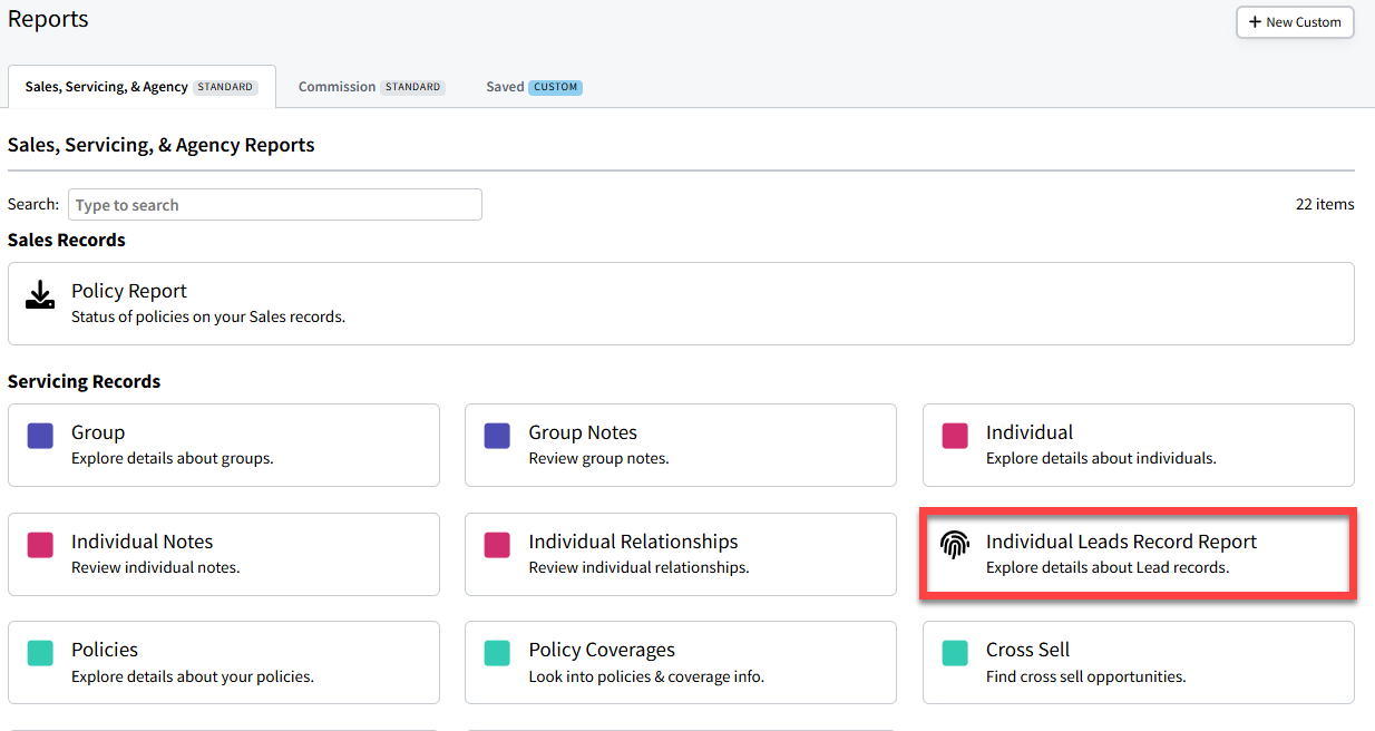 Screenshot showing the Individual Leads Record Report on the Reports page